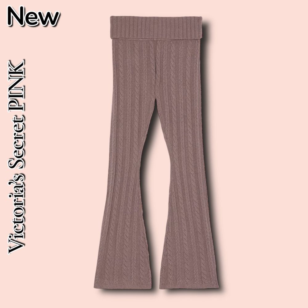 🔴NWT Victoria’s Secret PINK Collegiate Cable-Knit Foldover Flare Pants – Iced - Picture 5 of 6